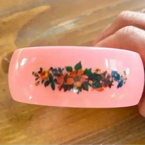 Vintage Chunky Pink Double Sided Flower Print Bangle Bracelet - Picture 6 of 6
